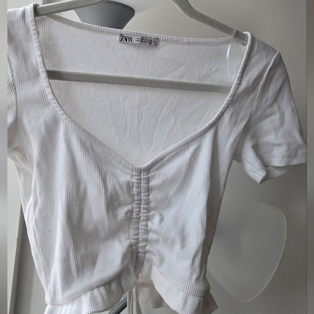 Zara White Ribbed Top Size S